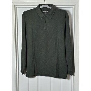 Ash & Erie Polo L/S Shirt Mens Large Green Pique Knit Pima Cotton Stretch